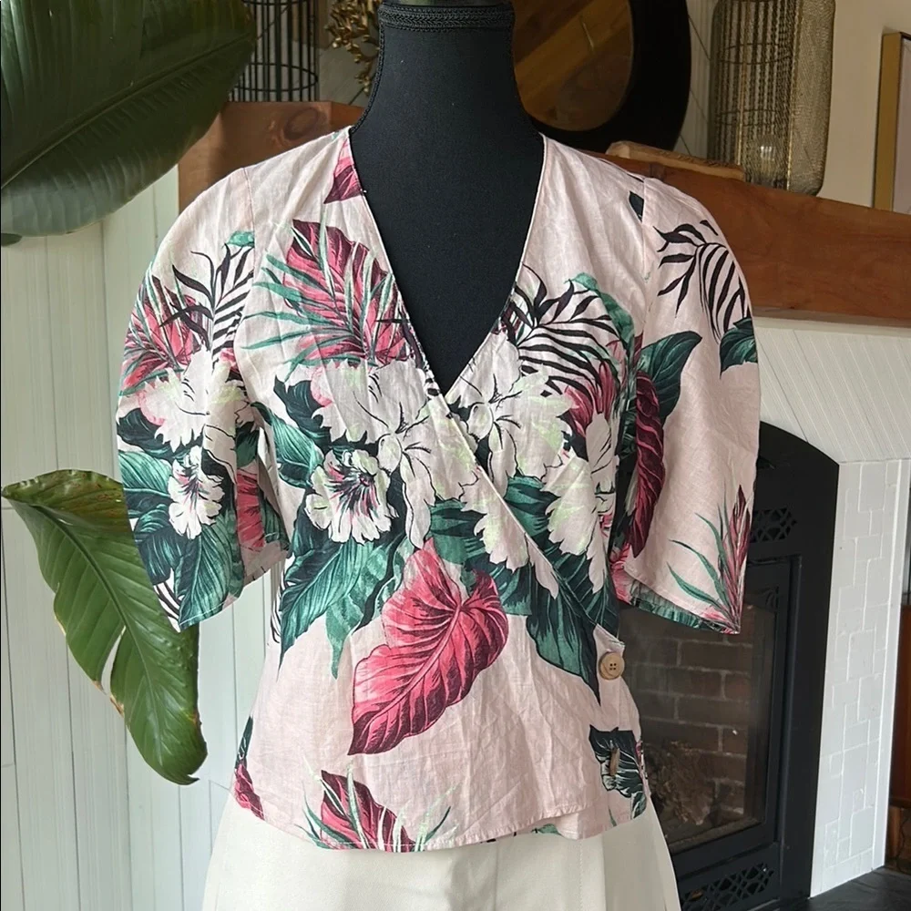 Zara Pink Linen Blend Wrap Blouse - Picture 1 of 11